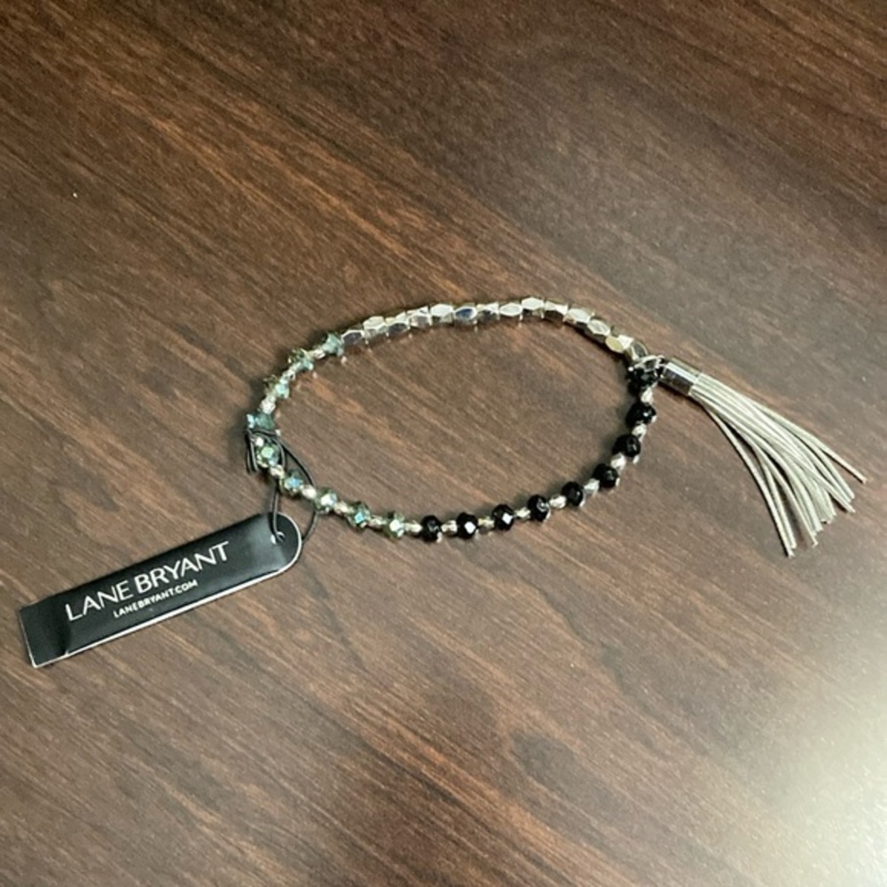 Lane Bryant Black and Silver Tassel Bracelet